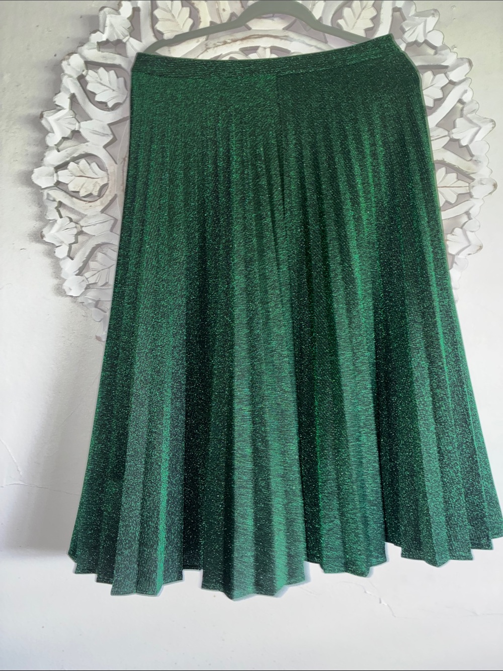 Zara Shimmery Dark Emerald Green Pleated Circle Skirt
